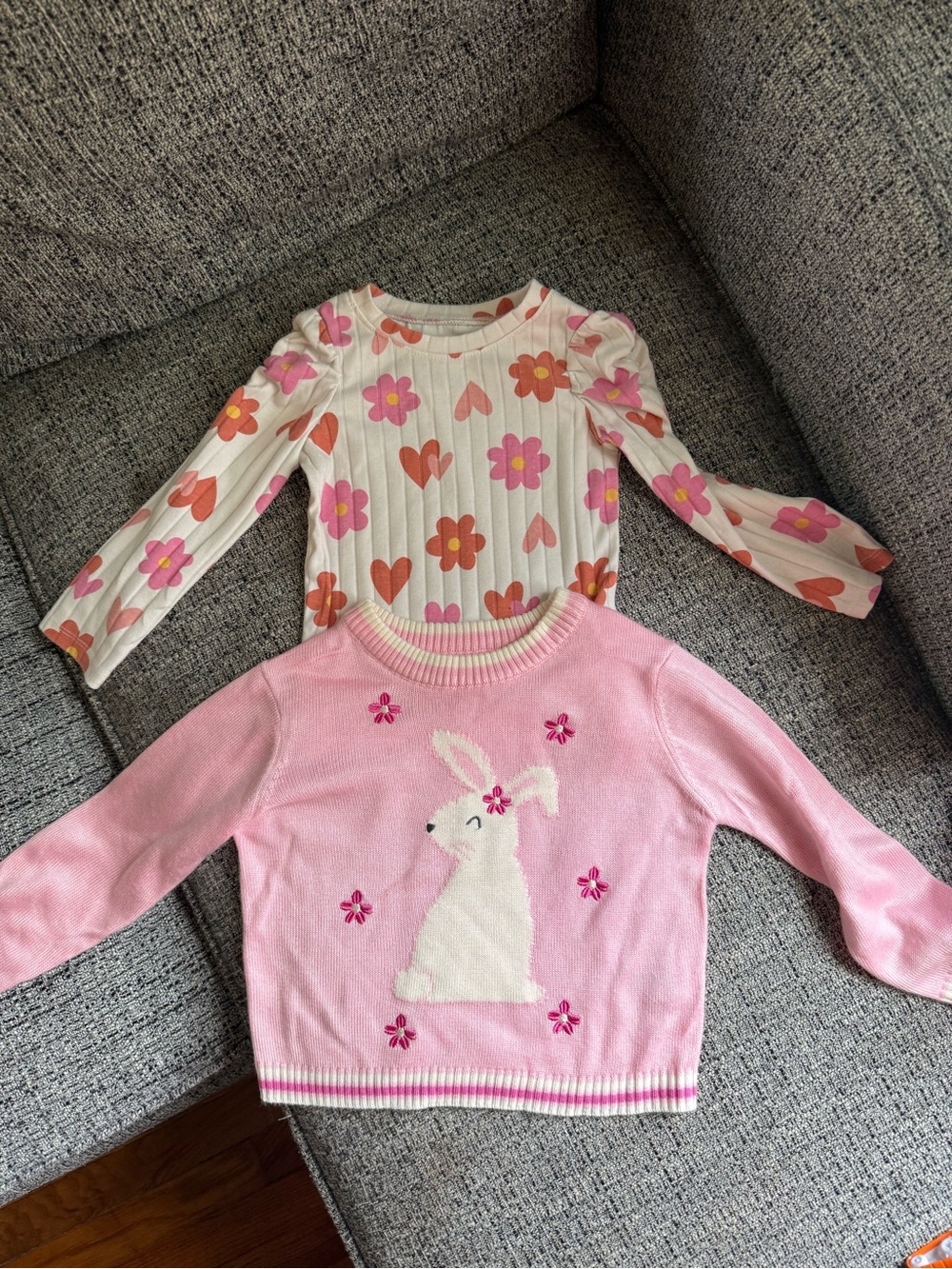Garanimals Pink Bunny Sweater & Cream Floral Heart Top - Pink, Cream, Orange